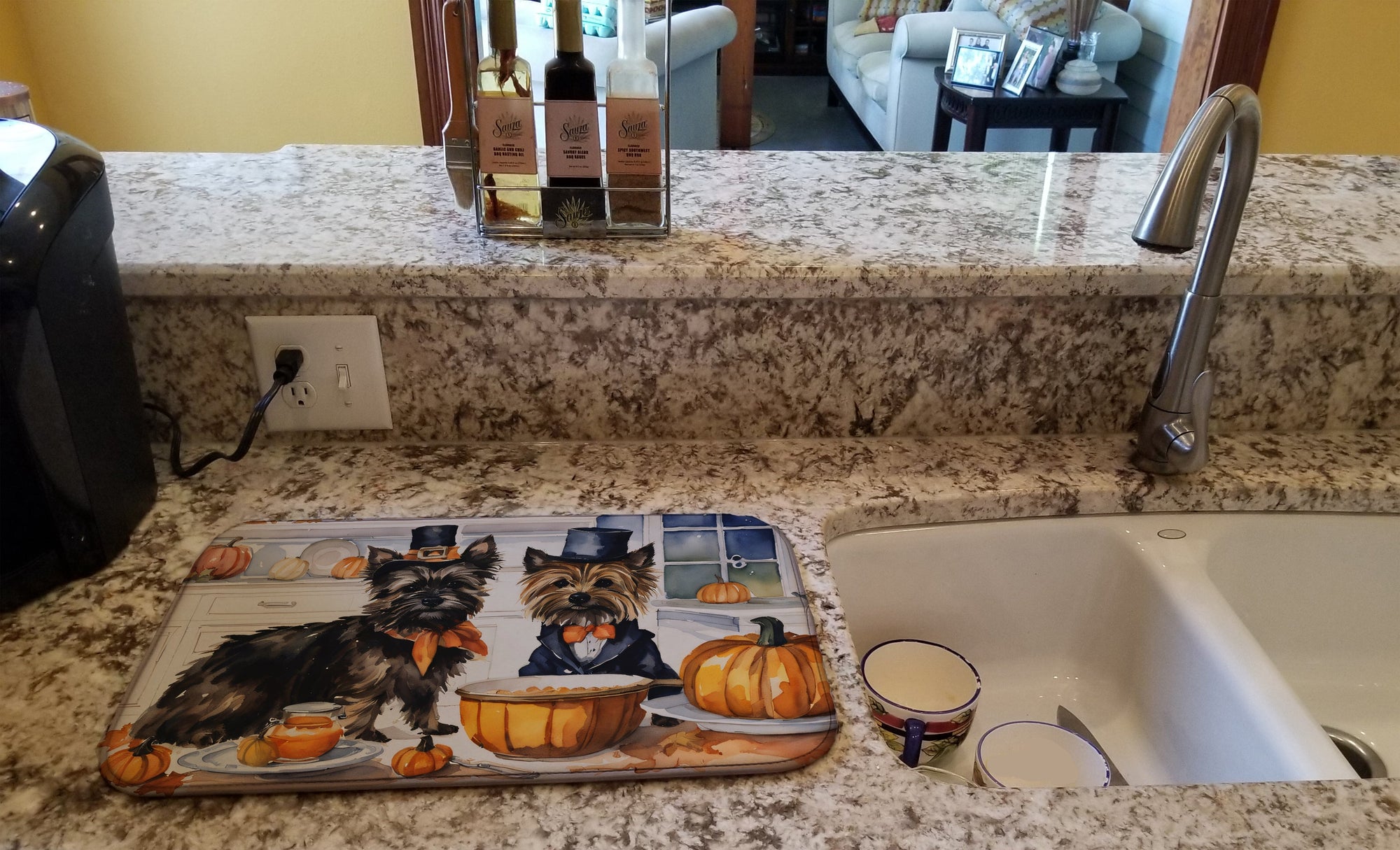 Caroline's Treasures Cairn Terrier Fall Kitchen Pumpkins Dish Drying Mat