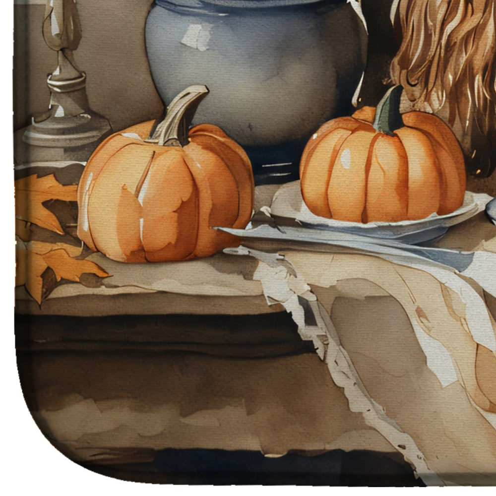 Caroline's Treasures Cavalier Spaniel Fall Kitchen Pumpkins Dish Drying Mat