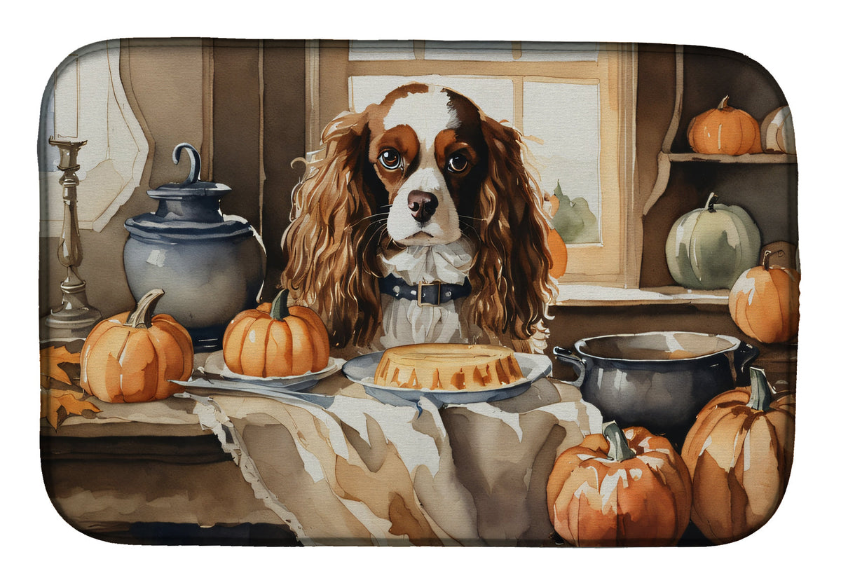Caroline's Treasures Cavalier Spaniel Fall Kitchen Pumpkins Dish Drying Mat