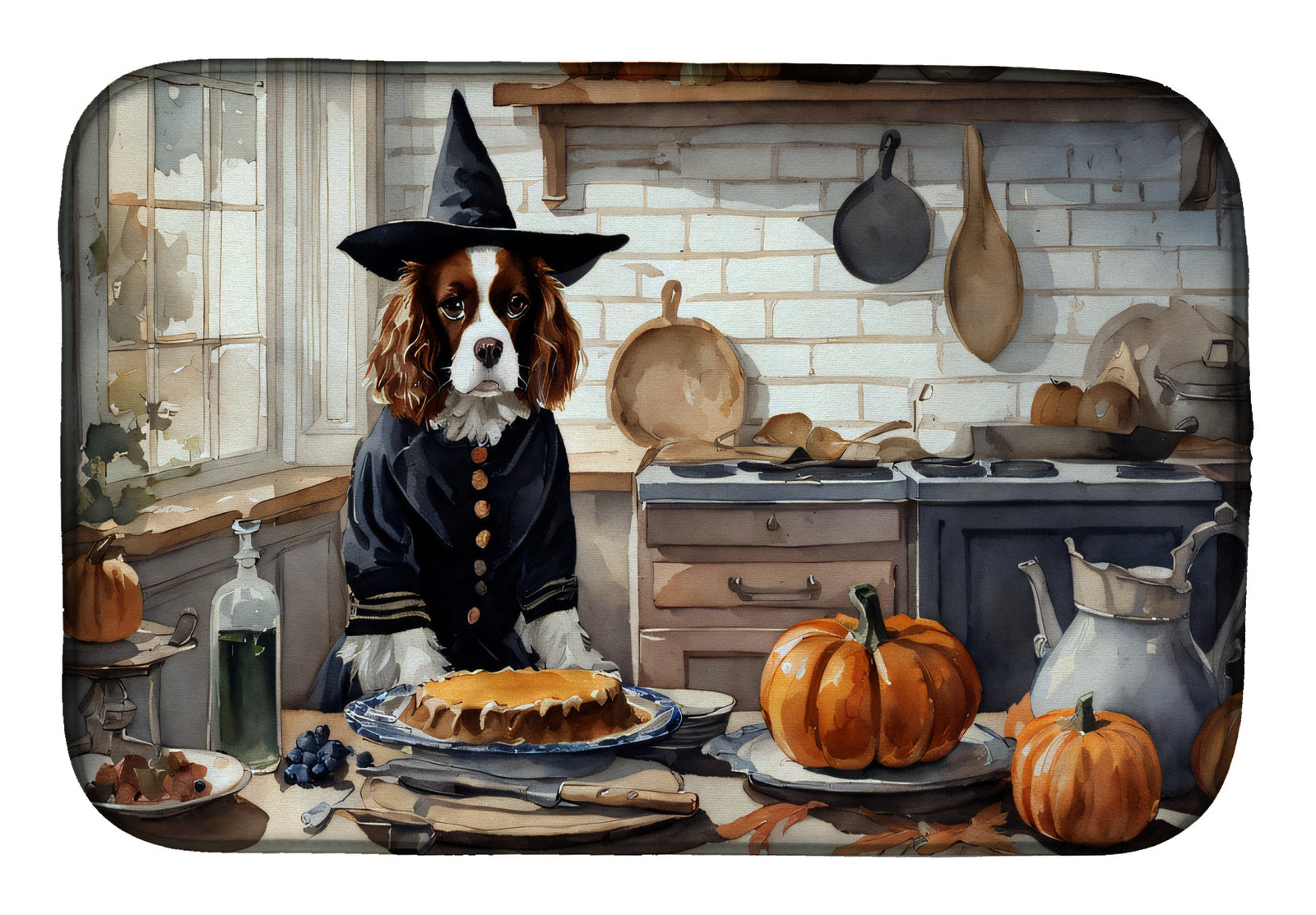 Caroline's Treasures Cavalier Spaniel Fall Kitchen Pumpkins Dish Drying Mat