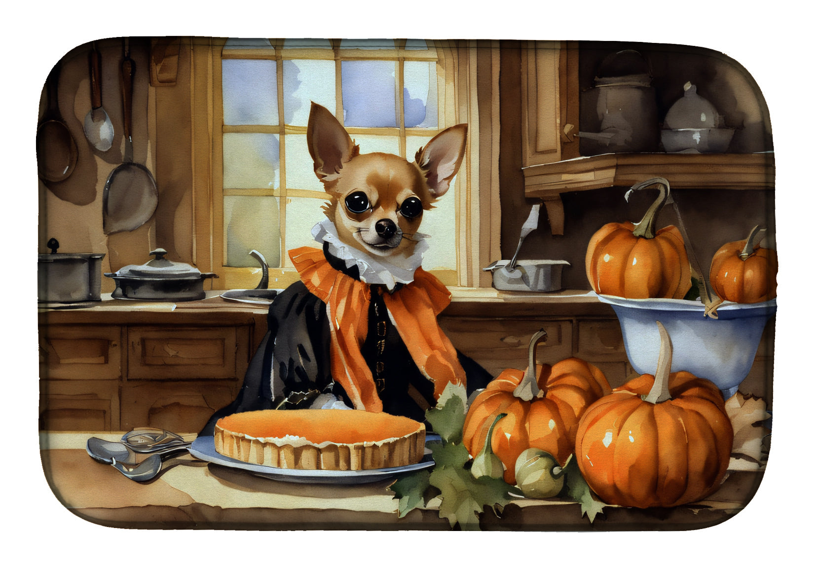 Caroline's Treasures Chihuahua Fall Kitchen Pumpkins Dish Drying Mat