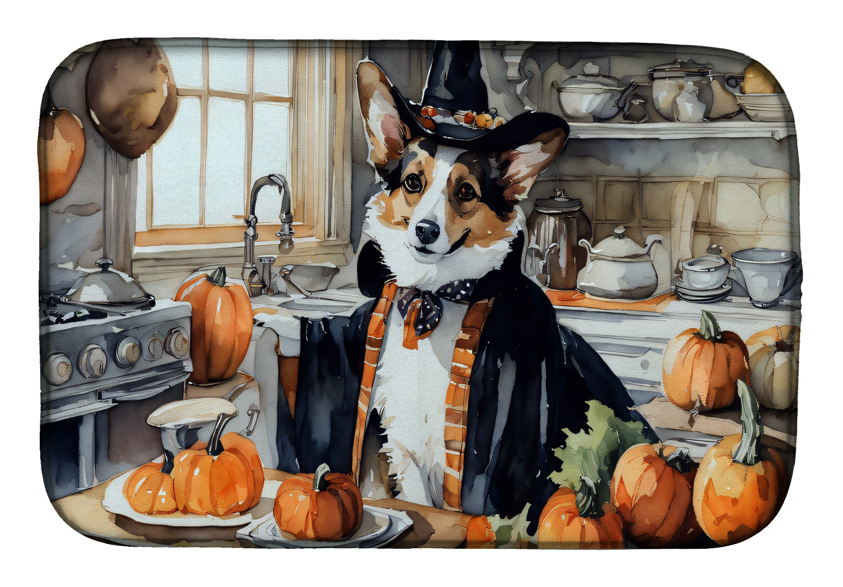 Caroline's Treasures Corgi Fall Kitchen Pumpkins Dish Drying Mat