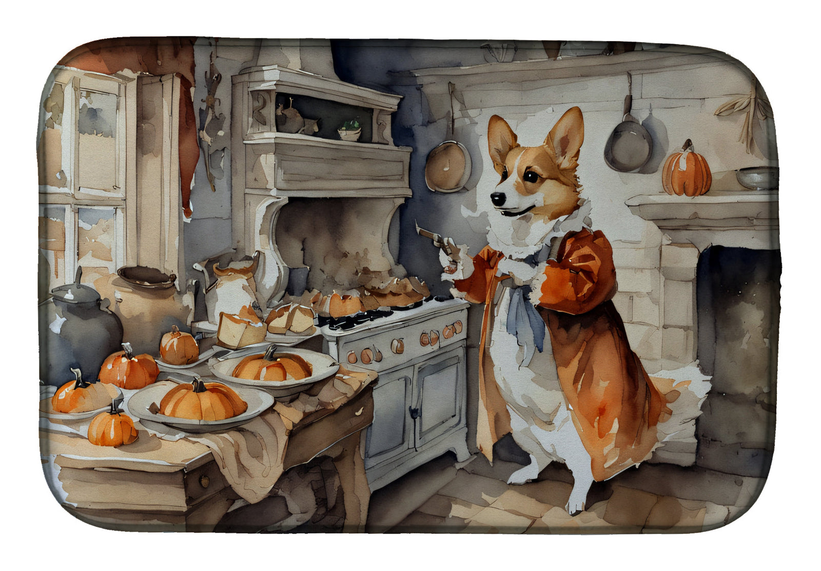 Caroline's Treasures Corgi Fall Kitchen Pumpkins Dish Drying Mat