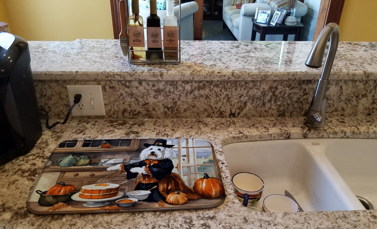 Caroline's Treasures Coton De Tulear Fall Kitchen Pumpkins Dish Drying Mat