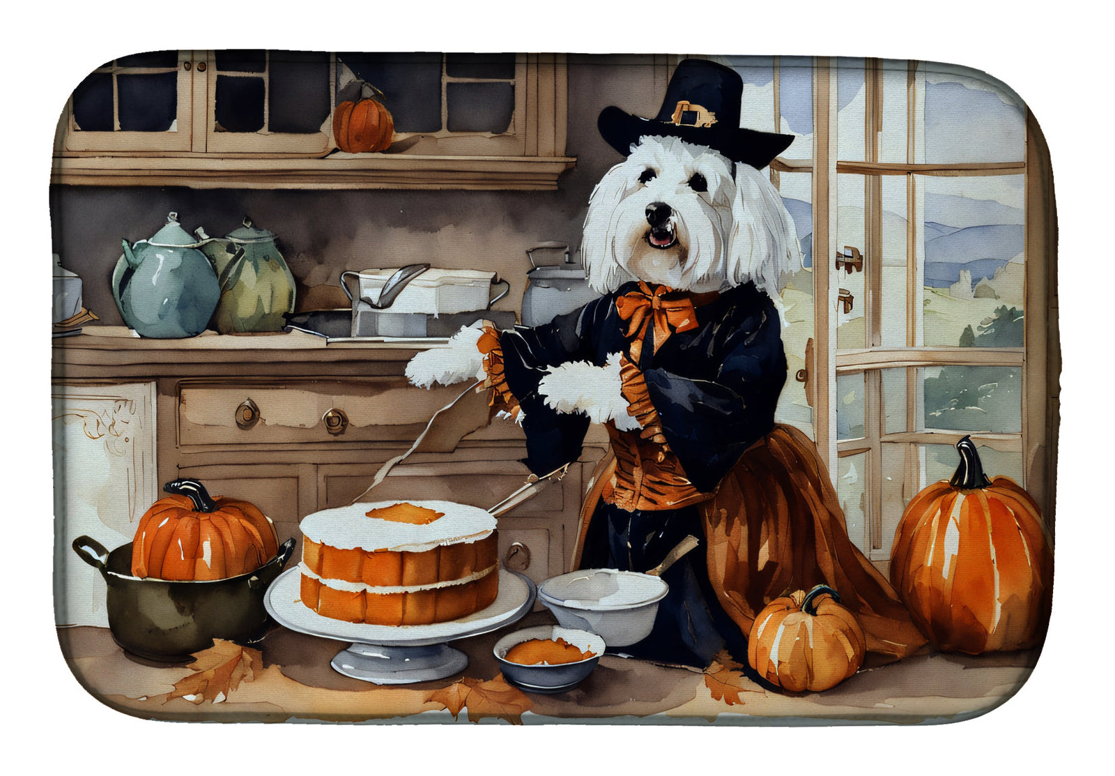 Caroline's Treasures Coton De Tulear Fall Kitchen Pumpkins Dish Drying Mat