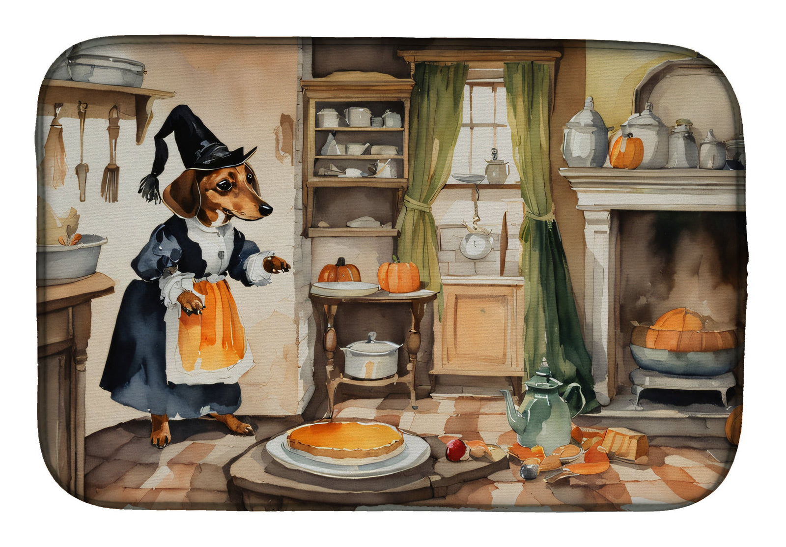 Caroline's Treasures Dachshund Fall Kitchen Pumpkins Dish Drying Mat
