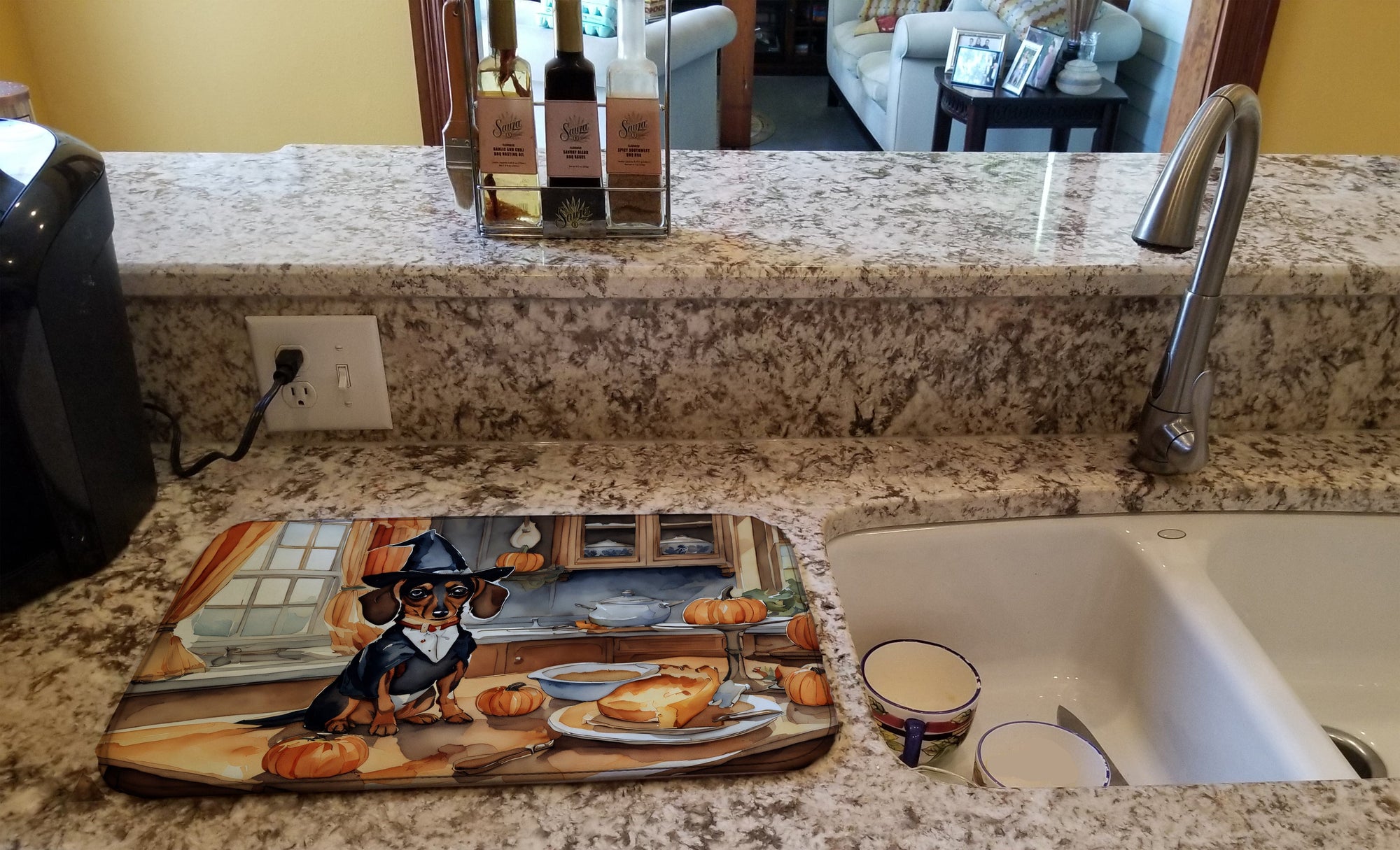 Caroline's Treasures Dachshund Fall Kitchen Pumpkins Dish Drying Mat