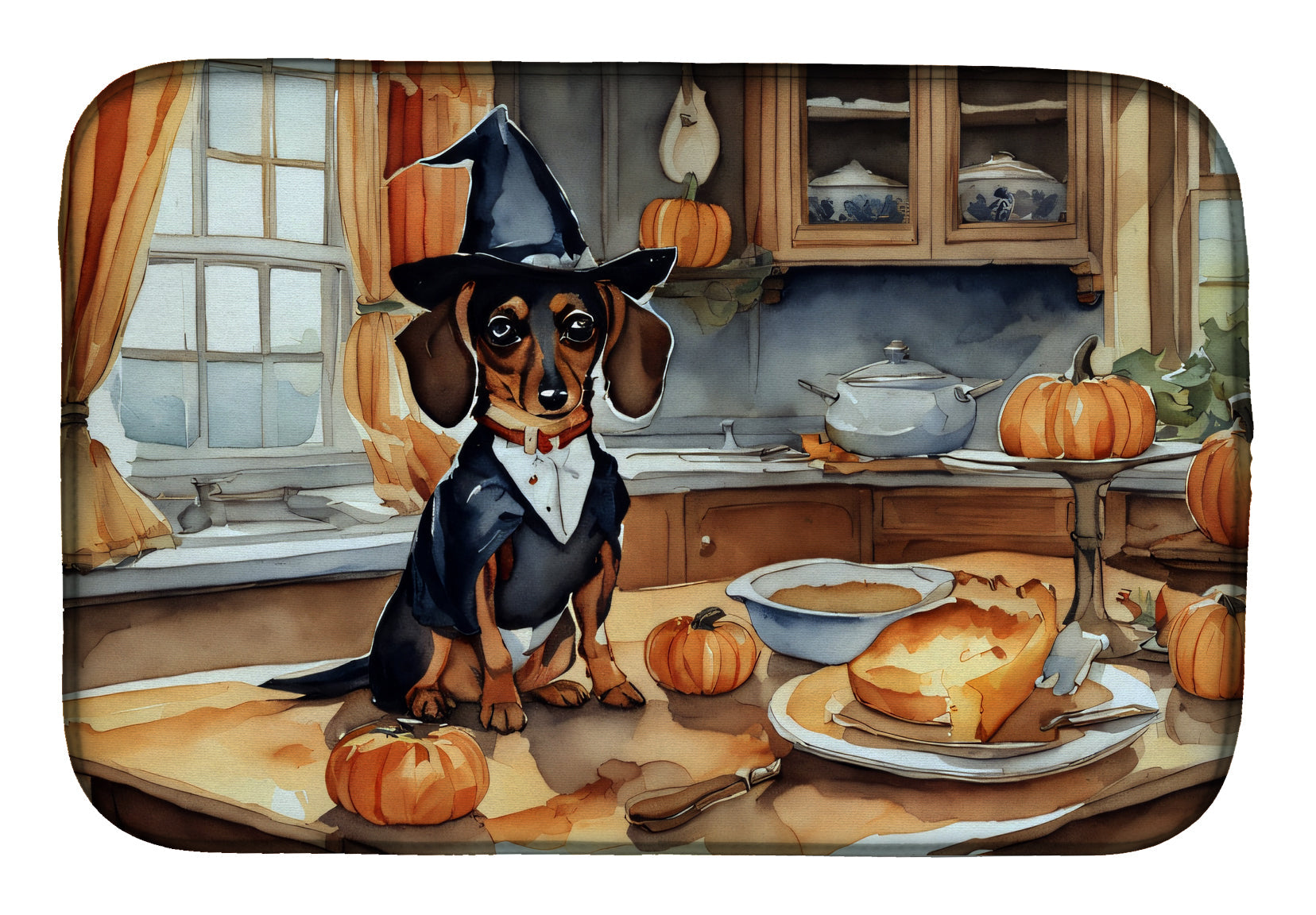 Caroline's Treasures Dachshund Fall Kitchen Pumpkins Dish Drying Mat