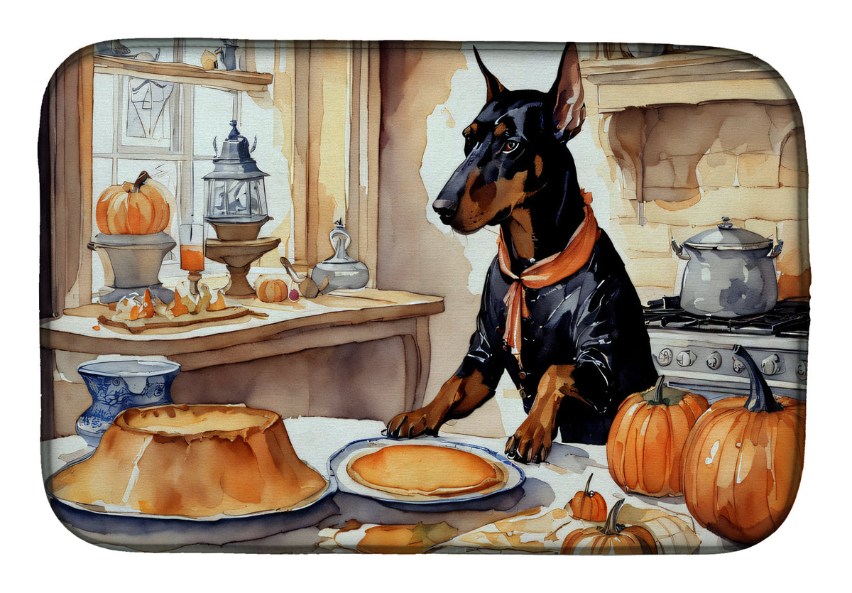 Caroline's Treasures Doberman Pinscher Fall Kitchen Pumpkins Dish Drying Mat