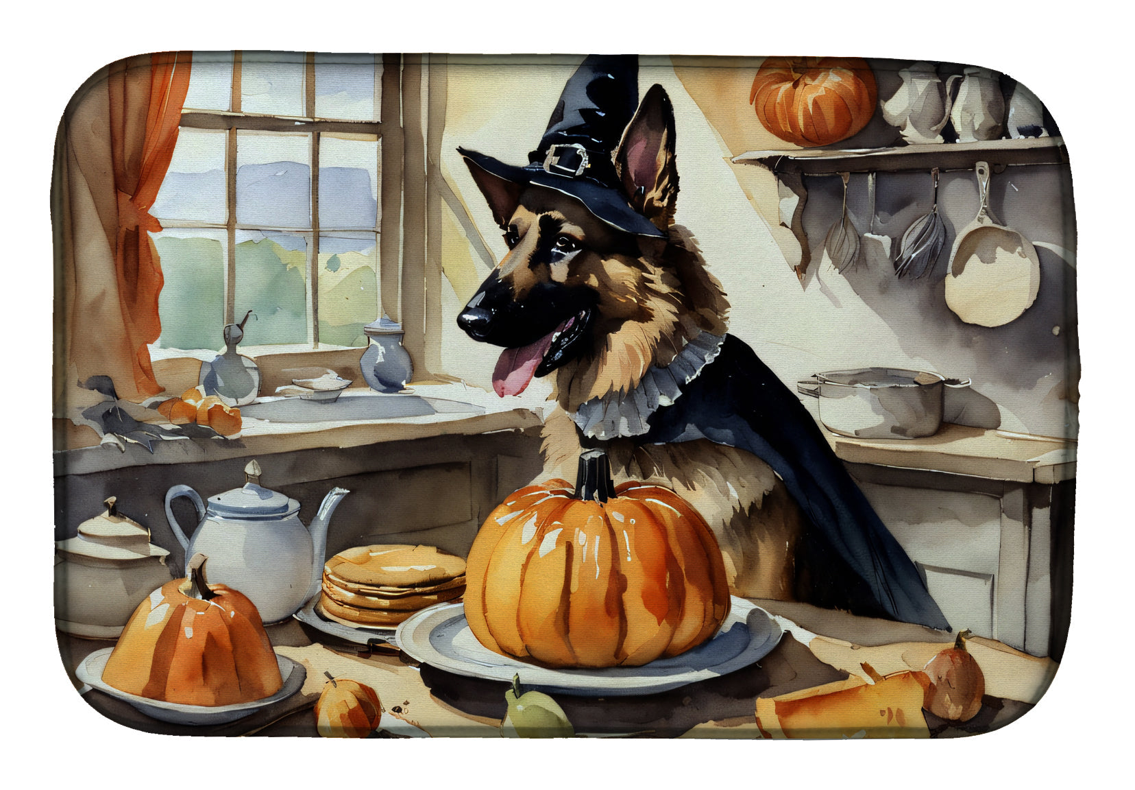 Caroline's Treasures German Shepherd Fall Kitchen Pumpkins Dish Drying Mat