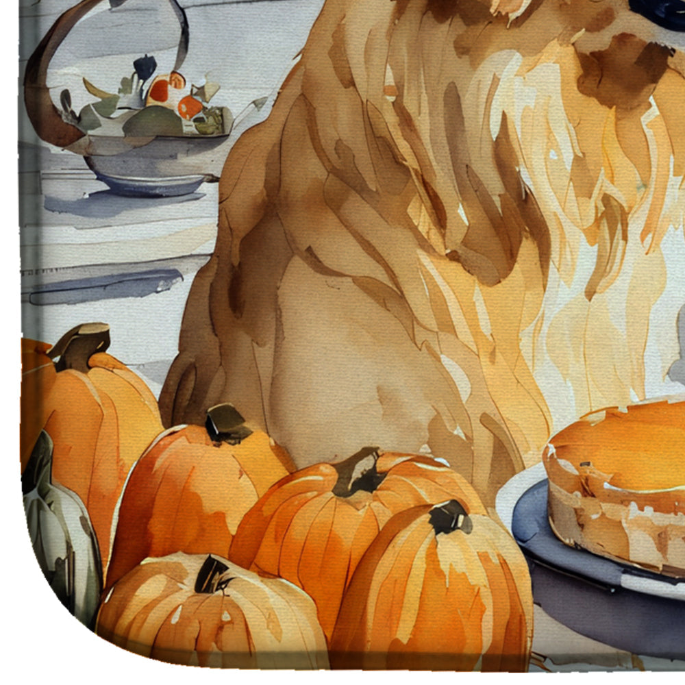 Caroline's Treasures Golden Retriever Fall Kitchen Pumpkins Dish Drying Mat