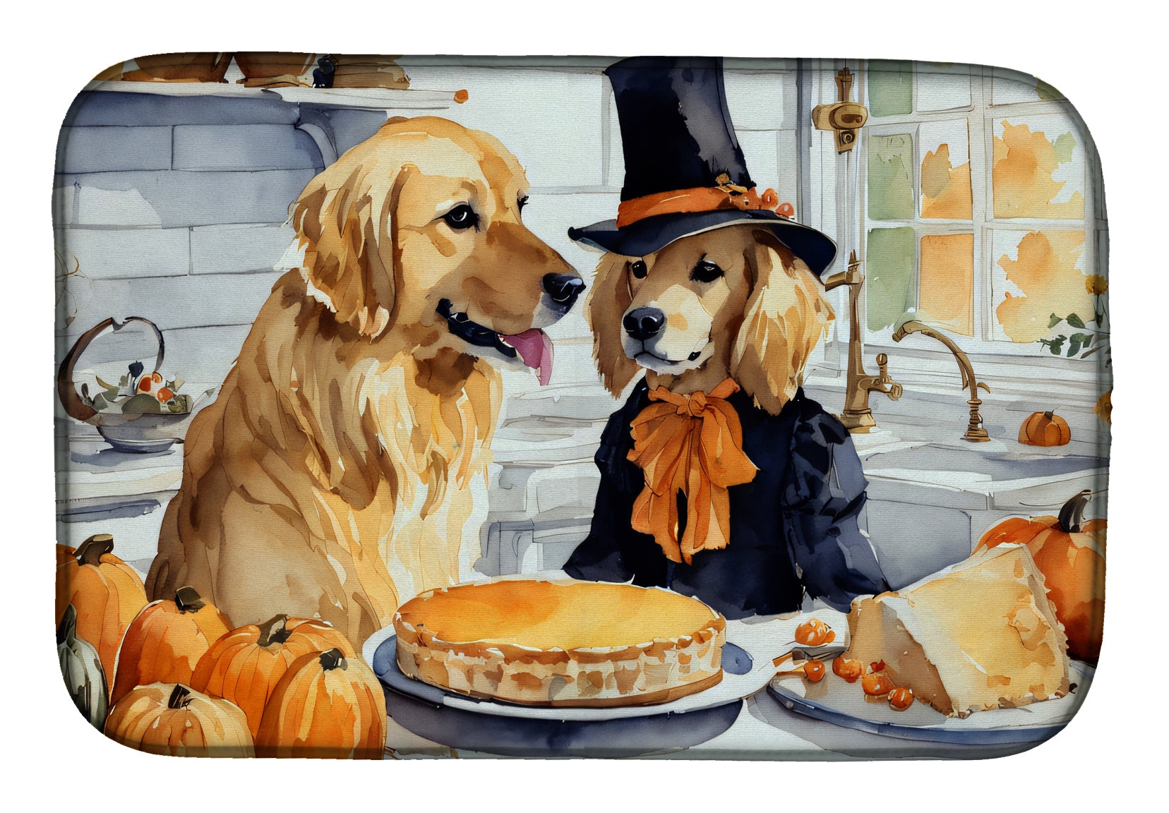 Caroline's Treasures Golden Retriever Fall Kitchen Pumpkins Dish Drying Mat