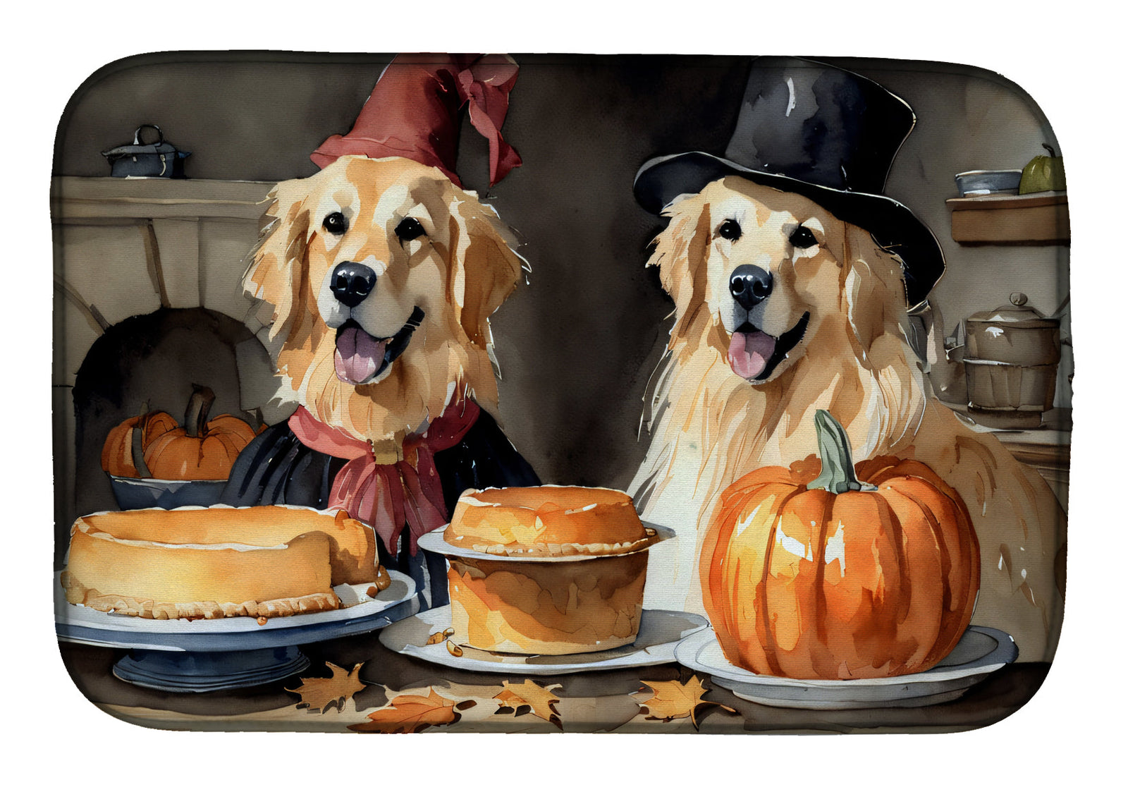Caroline's Treasures Golden Retriever Fall Kitchen Pumpkins Dish Drying Mat