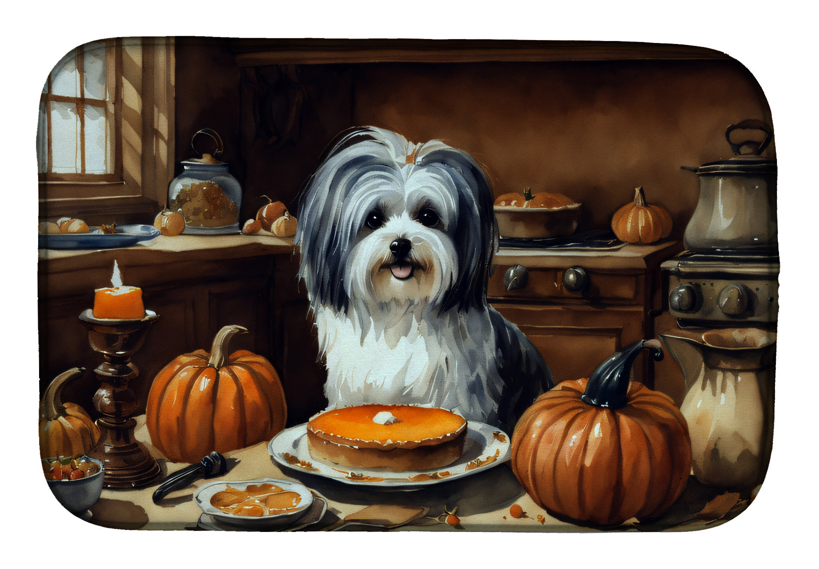 Caroline's Treasures Havanese Fall Kitchen Pumpkins Dish Drying Mat