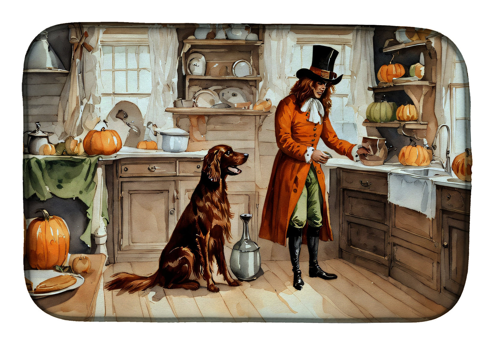 Caroline's Treasures Irish Setter Fall Kitchen Pumpkins Dish Drying Mat