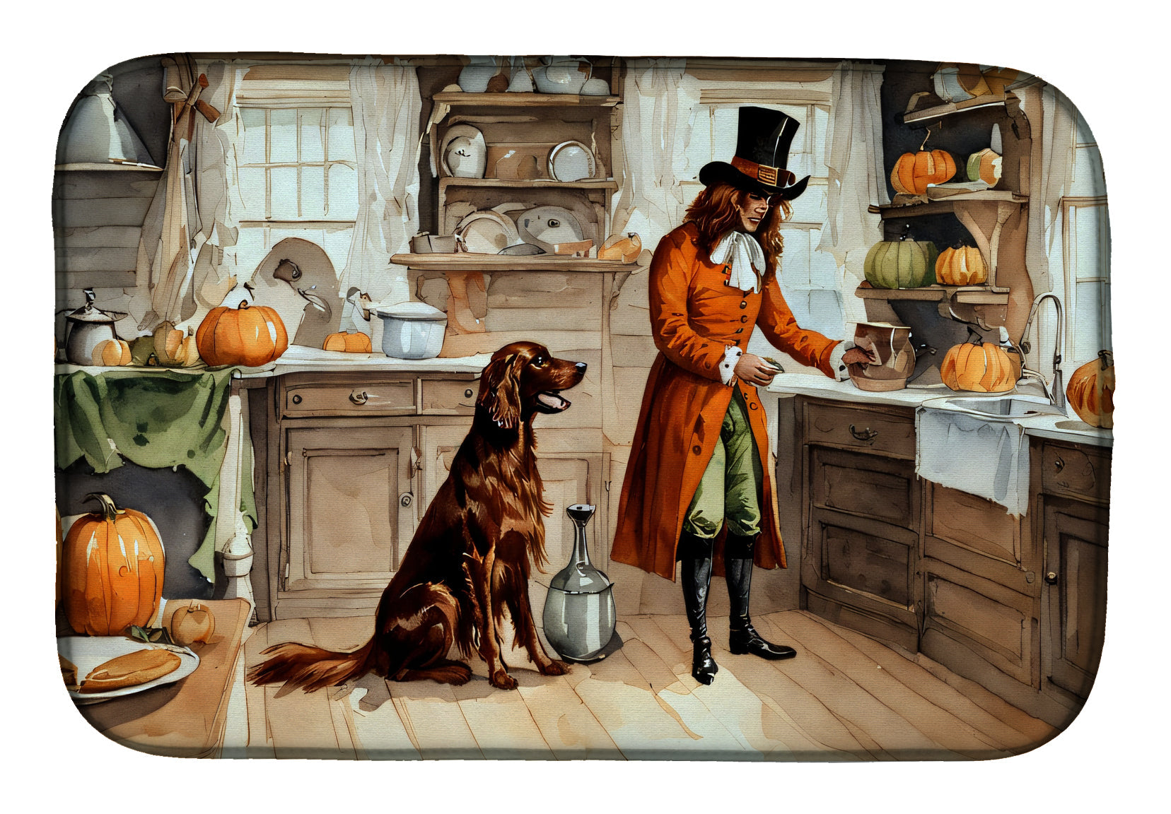 Caroline's Treasures Irish Setter Fall Kitchen Pumpkins Dish Drying Mat