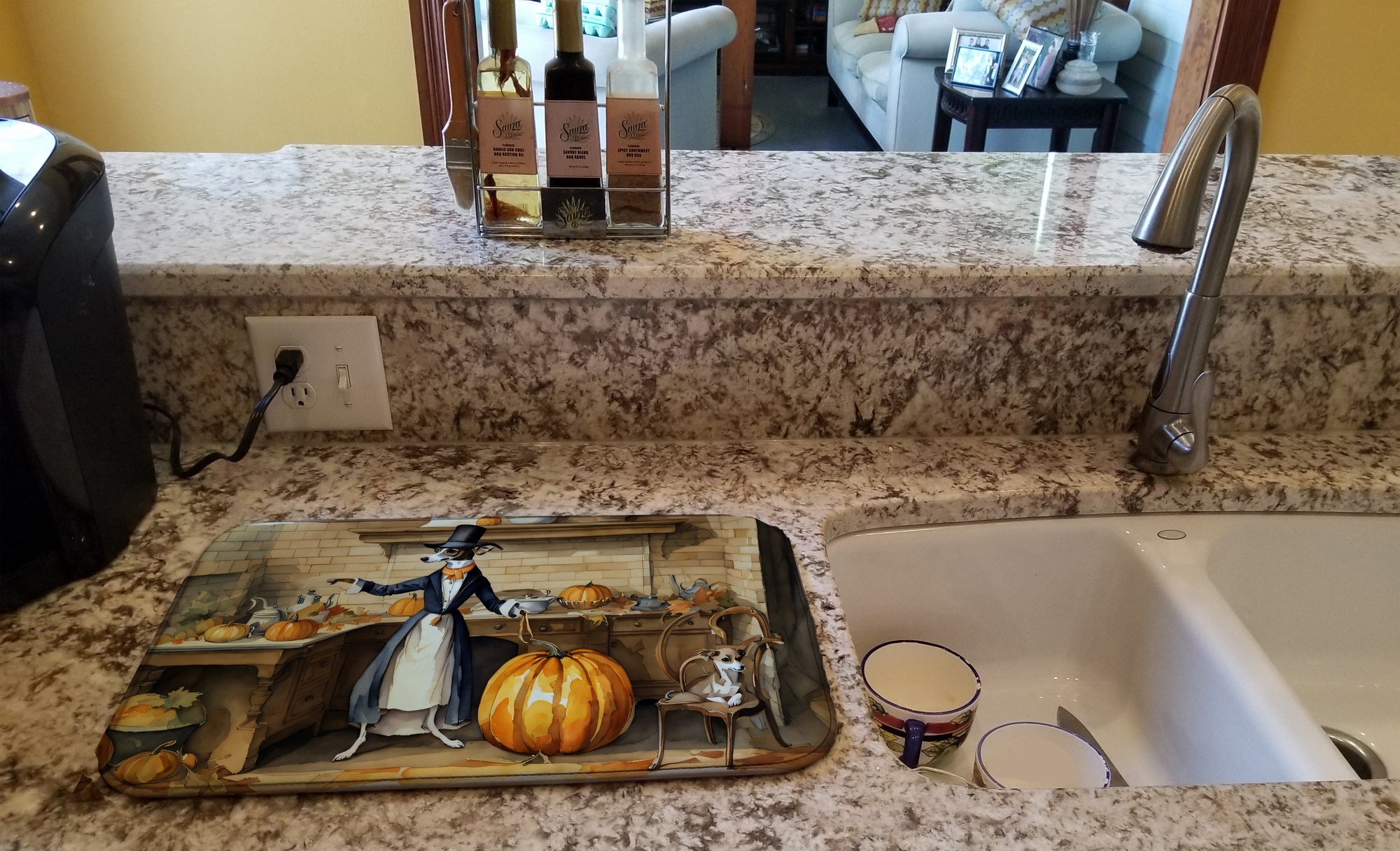 Caroline's Treasures Italian Greyhound Fall Kitchen Pumpkins Dish Drying Mat