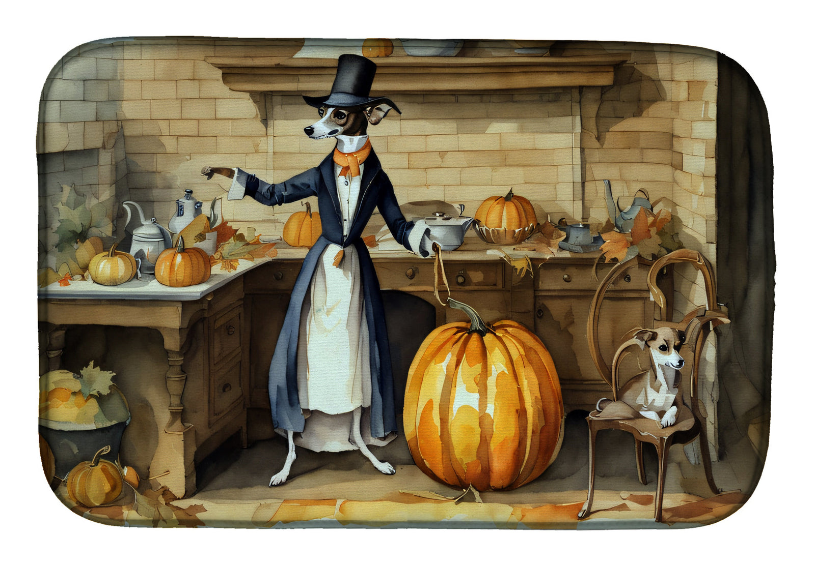 Caroline's Treasures Italian Greyhound Fall Kitchen Pumpkins Dish Drying Mat
