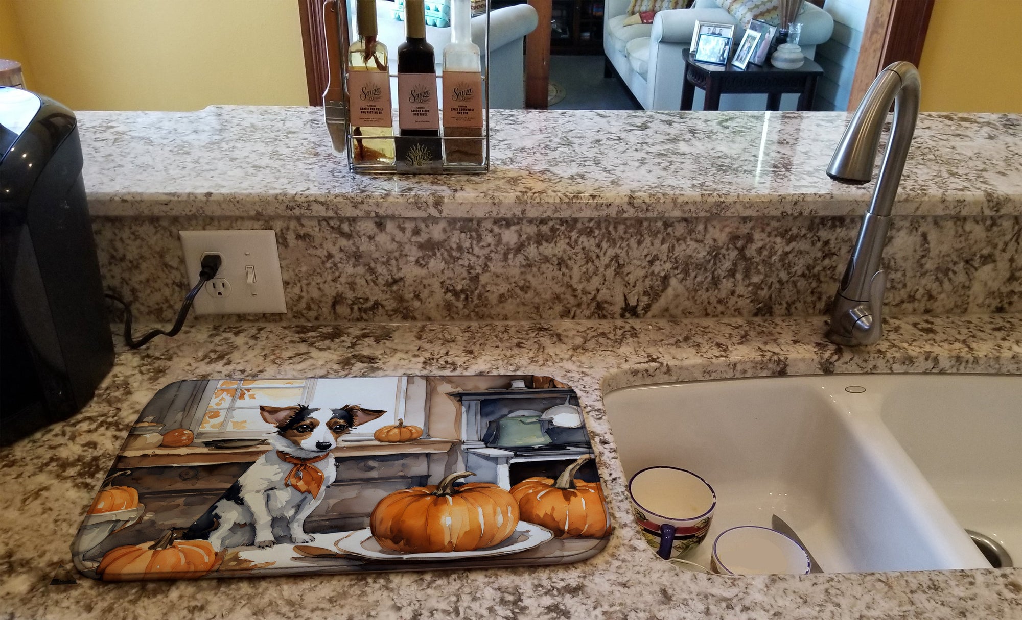 Caroline's Treasures Jack Russell Terrier Fall Kitchen Pumpkins Dish Drying Mat