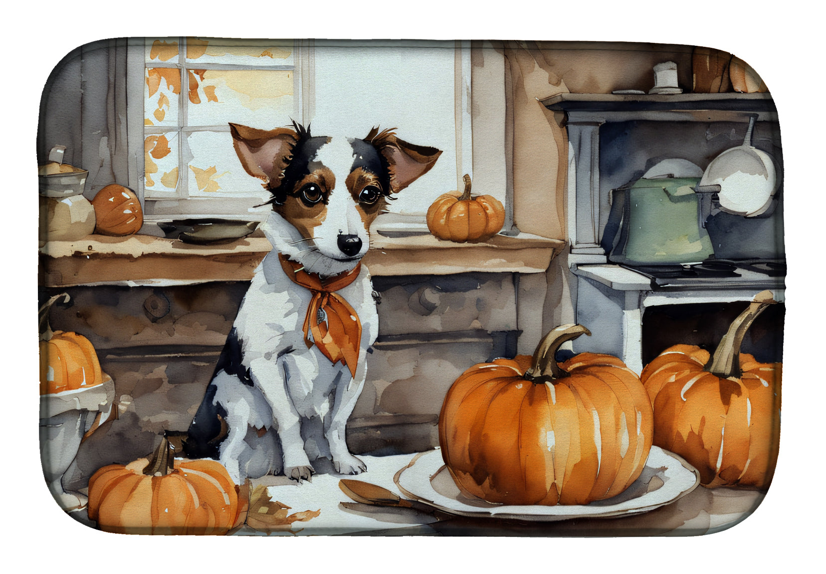 Caroline's Treasures Jack Russell Terrier Fall Kitchen Pumpkins Dish Drying Mat