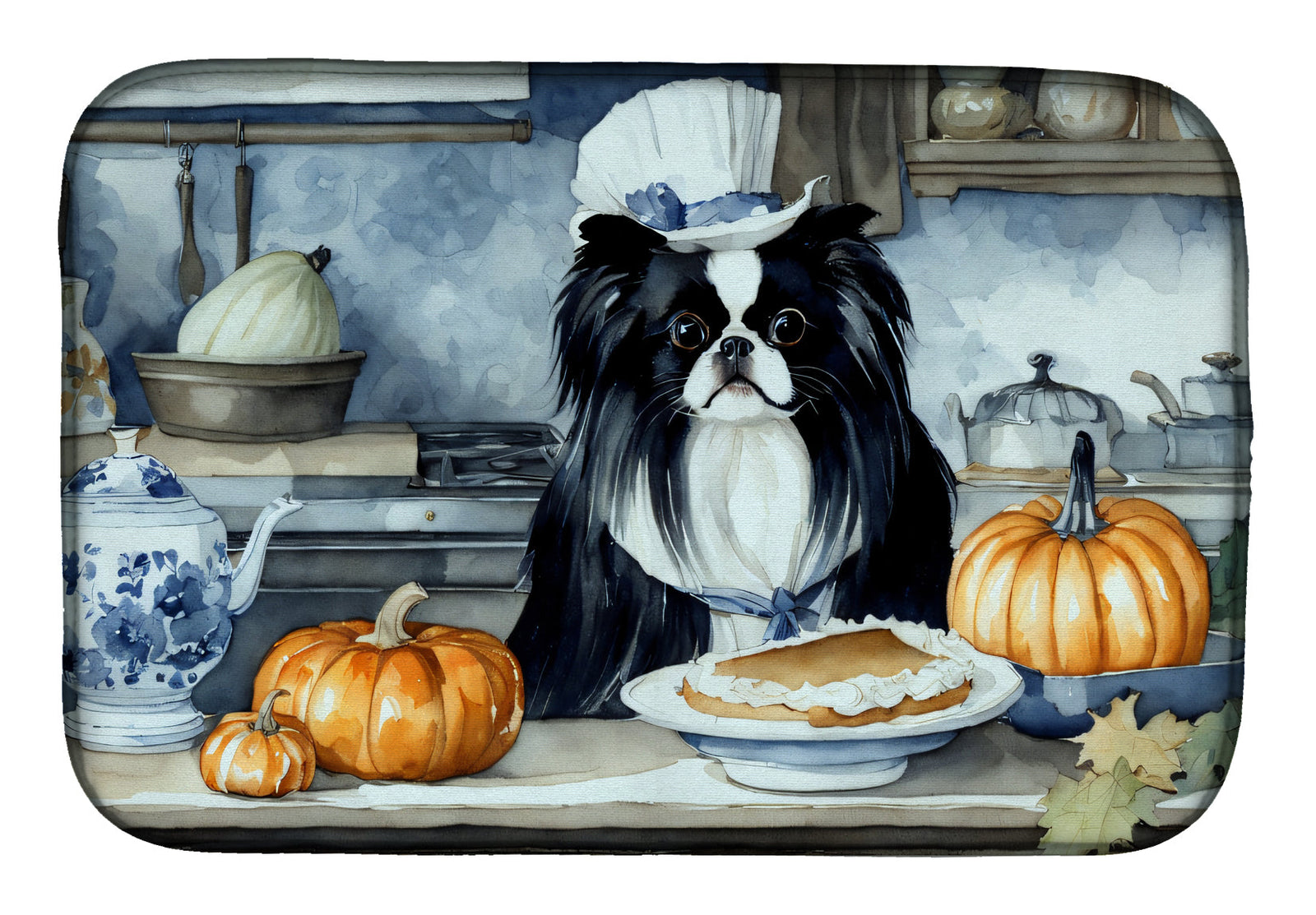 Caroline's Treasures Japanese Chin Fall Kitchen Pumpkins Dish Drying Mat