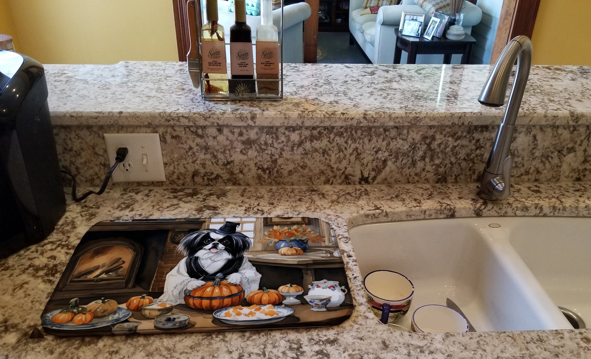 Caroline's Treasures Japanese Chin Fall Kitchen Pumpkins Dish Drying Mat