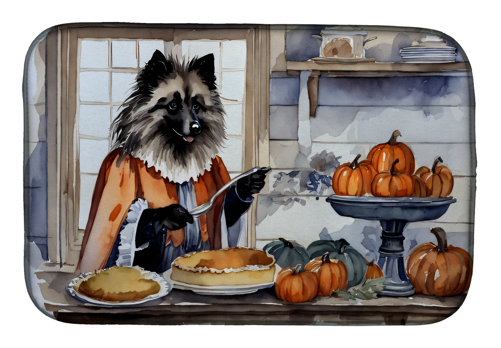 Caroline's Treasures Keeshond Fall Kitchen Pumpkins Dish Drying Mat