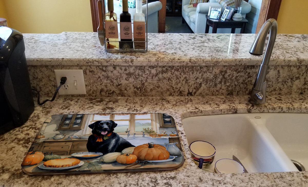 Caroline's Treasures Black Lab Fall Kitchen Pumpkins Dish Drying Mat