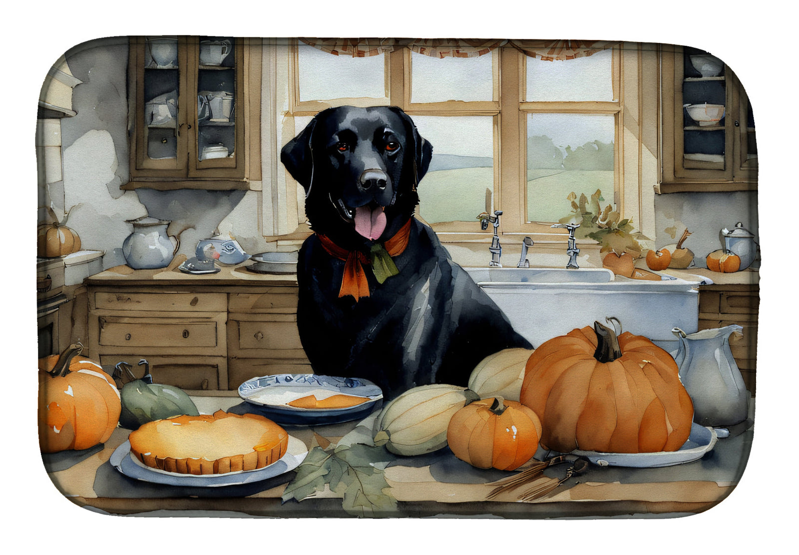 Caroline's Treasures Black Lab Fall Kitchen Pumpkins Dish Drying Mat