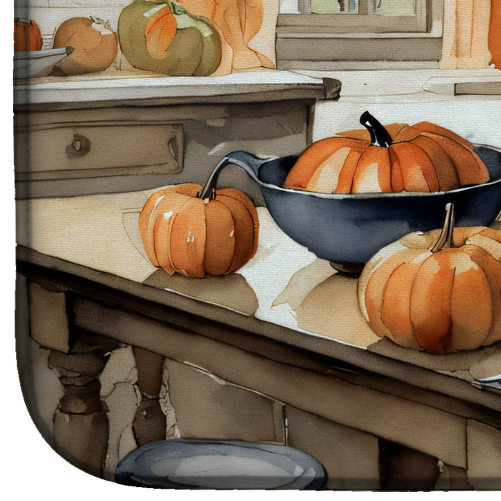 Caroline's Treasures Black Lab Fall Kitchen Pumpkins Dish Drying Mat