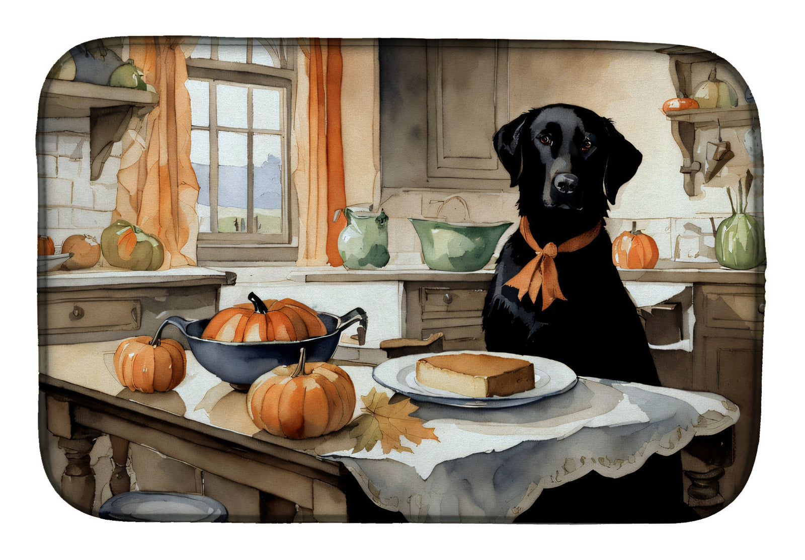 Caroline's Treasures Black Lab Fall Kitchen Pumpkins Dish Drying Mat