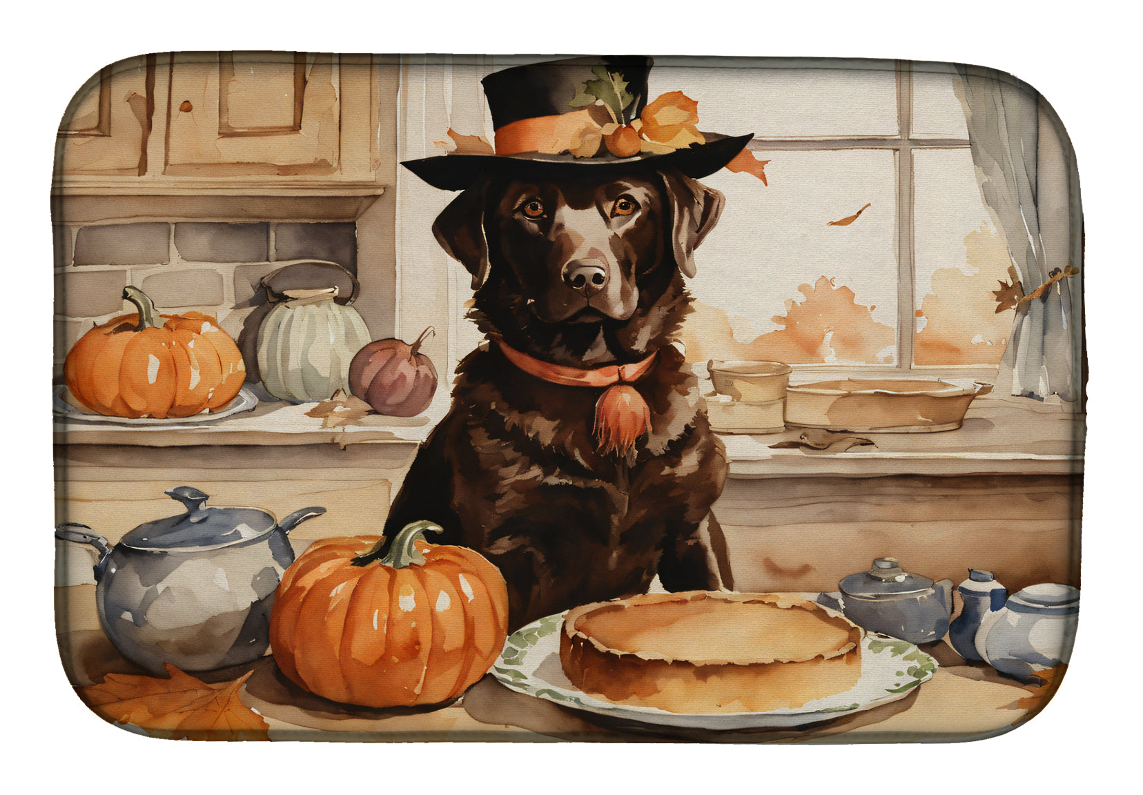 Caroline's Treasures Chocolate Lab Fall Kitchen Pumpkins Dish Drying Mat