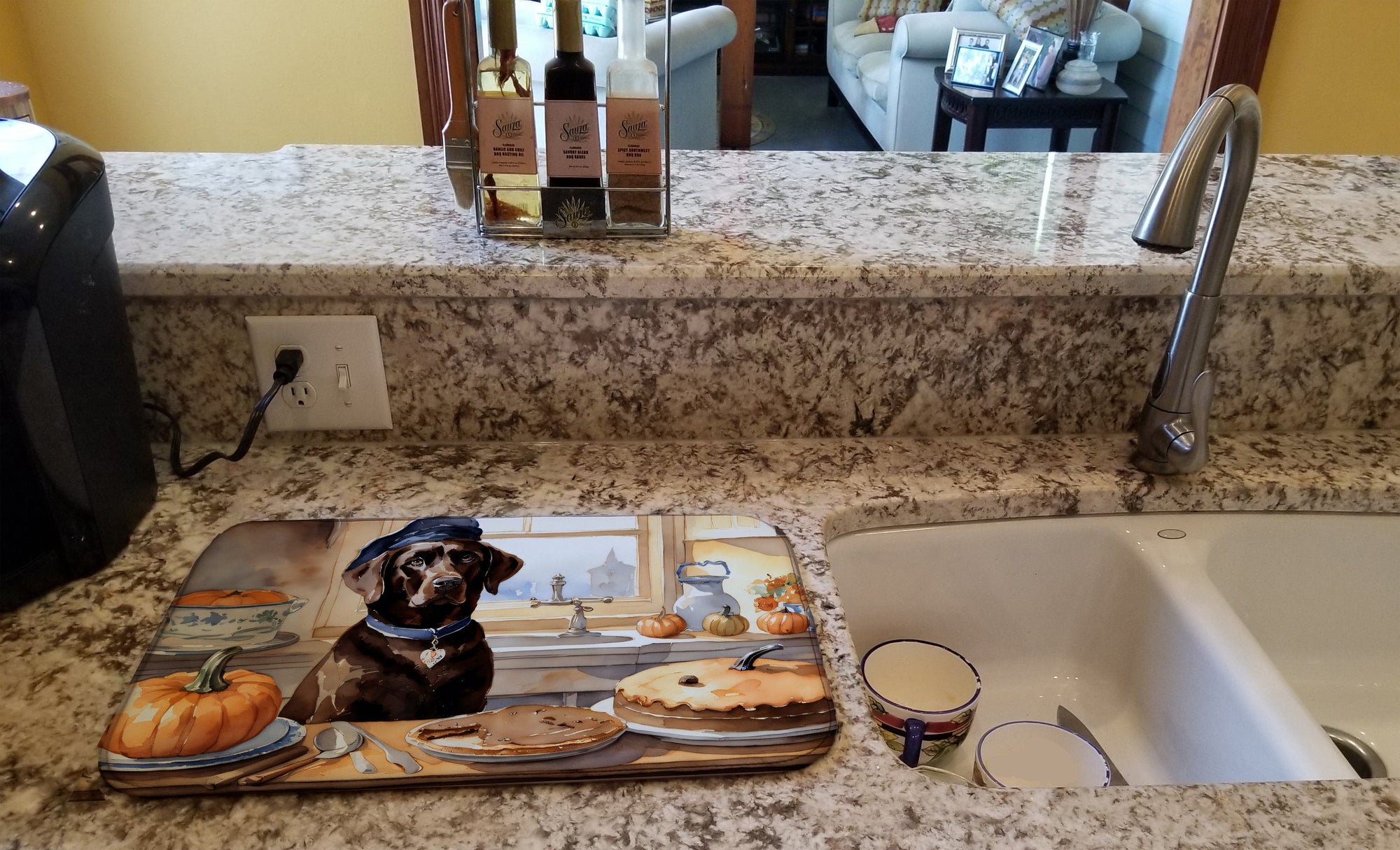 Caroline's Treasures Chocolate Lab Fall Kitchen Pumpkins Dish Drying Mat