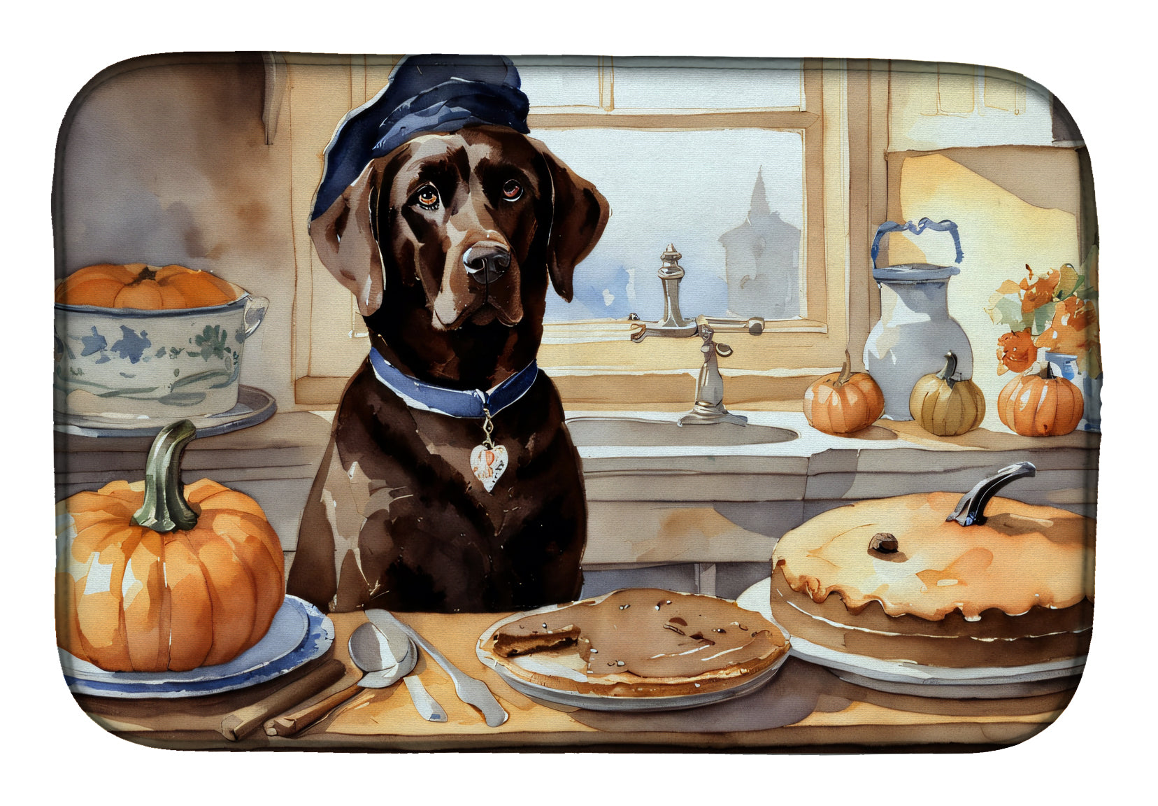 Caroline's Treasures Chocolate Lab Fall Kitchen Pumpkins Dish Drying Mat