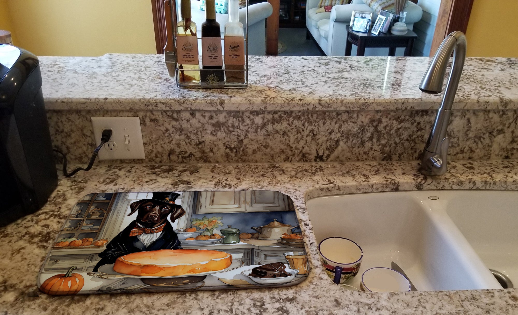 Caroline's Treasures Chocolate Lab Fall Kitchen Pumpkins Dish Drying Mat