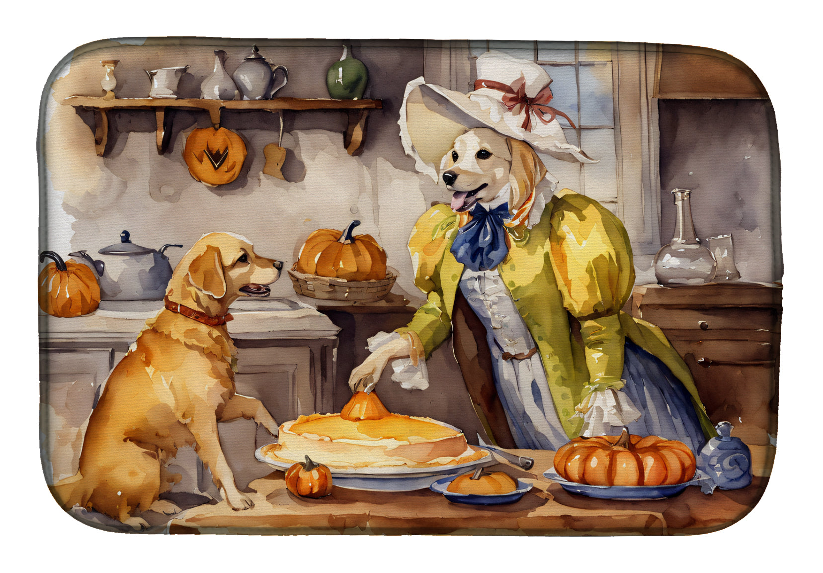 Caroline's Treasures Yellow Lab Fall Kitchen Pumpkins Dish Drying Mat