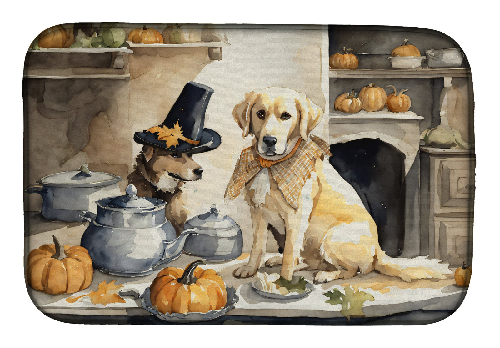 Caroline's Treasures Yellow Lab Fall Kitchen Pumpkins Dish Drying Mat