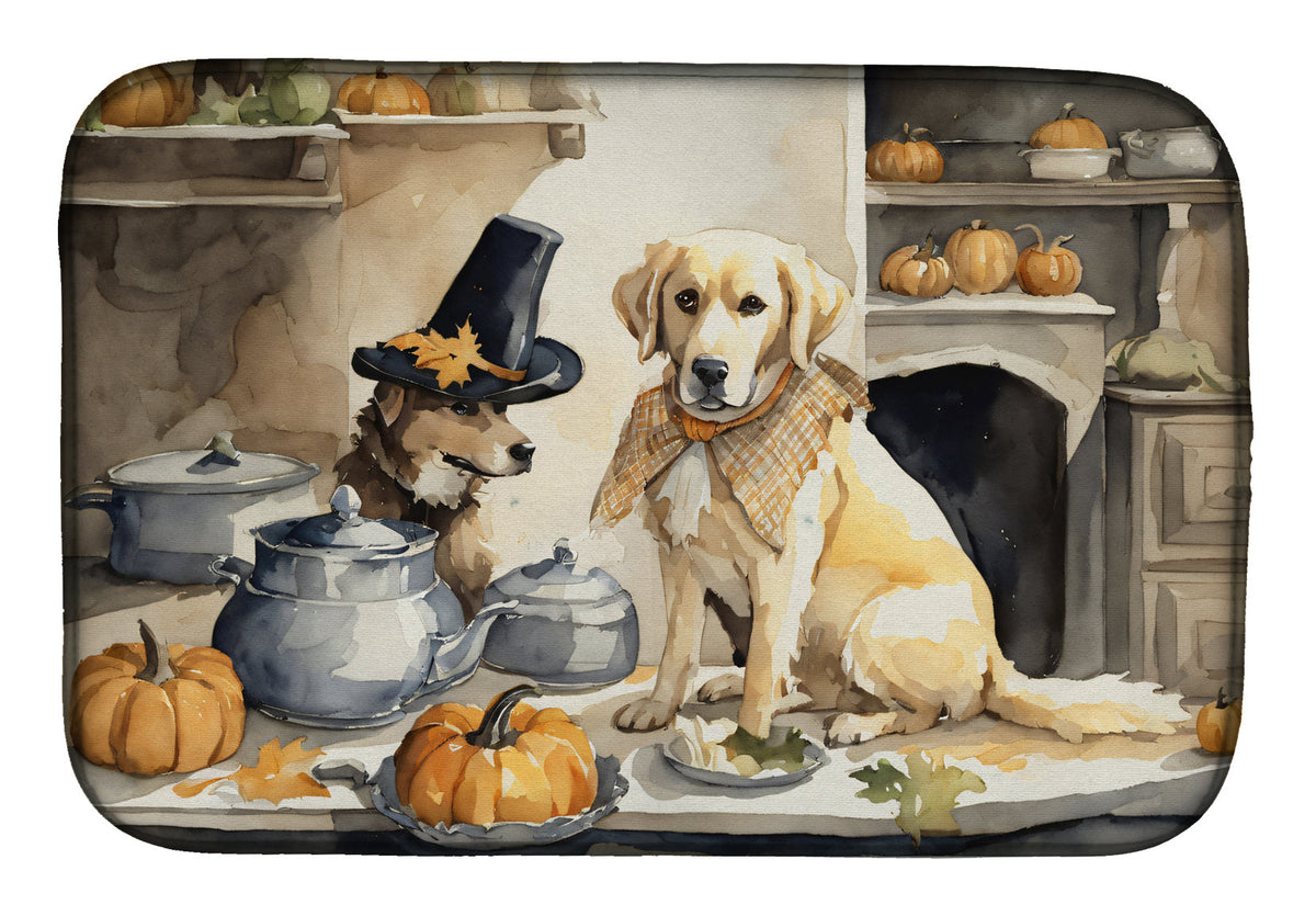 Caroline's Treasures Yellow Lab Fall Kitchen Pumpkins Dish Drying Mat