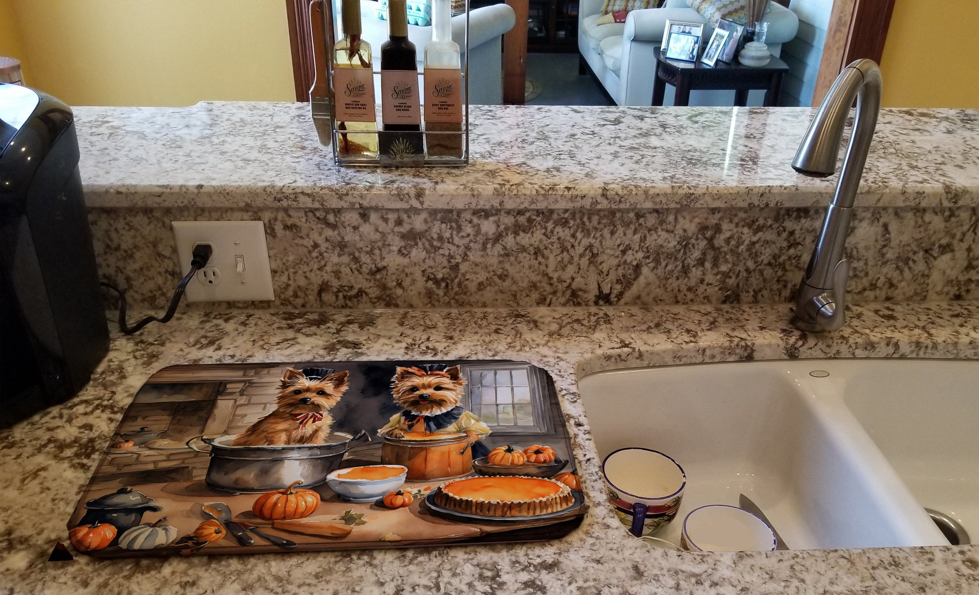 Caroline's Treasures Norwich Terrier Fall Kitchen Pumpkins Dish Drying Mat