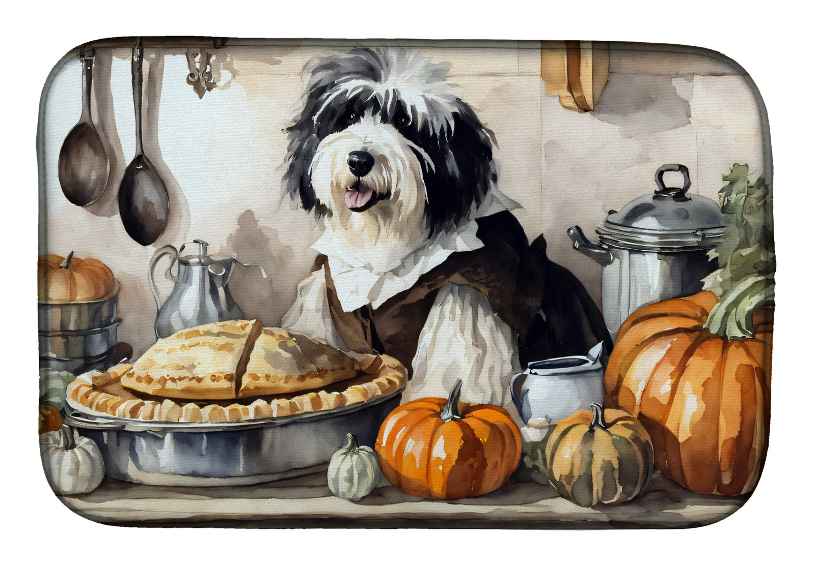 Caroline's Treasures Old English Sheepdog Fall Kitchen Pumpkins Dish Drying Mat