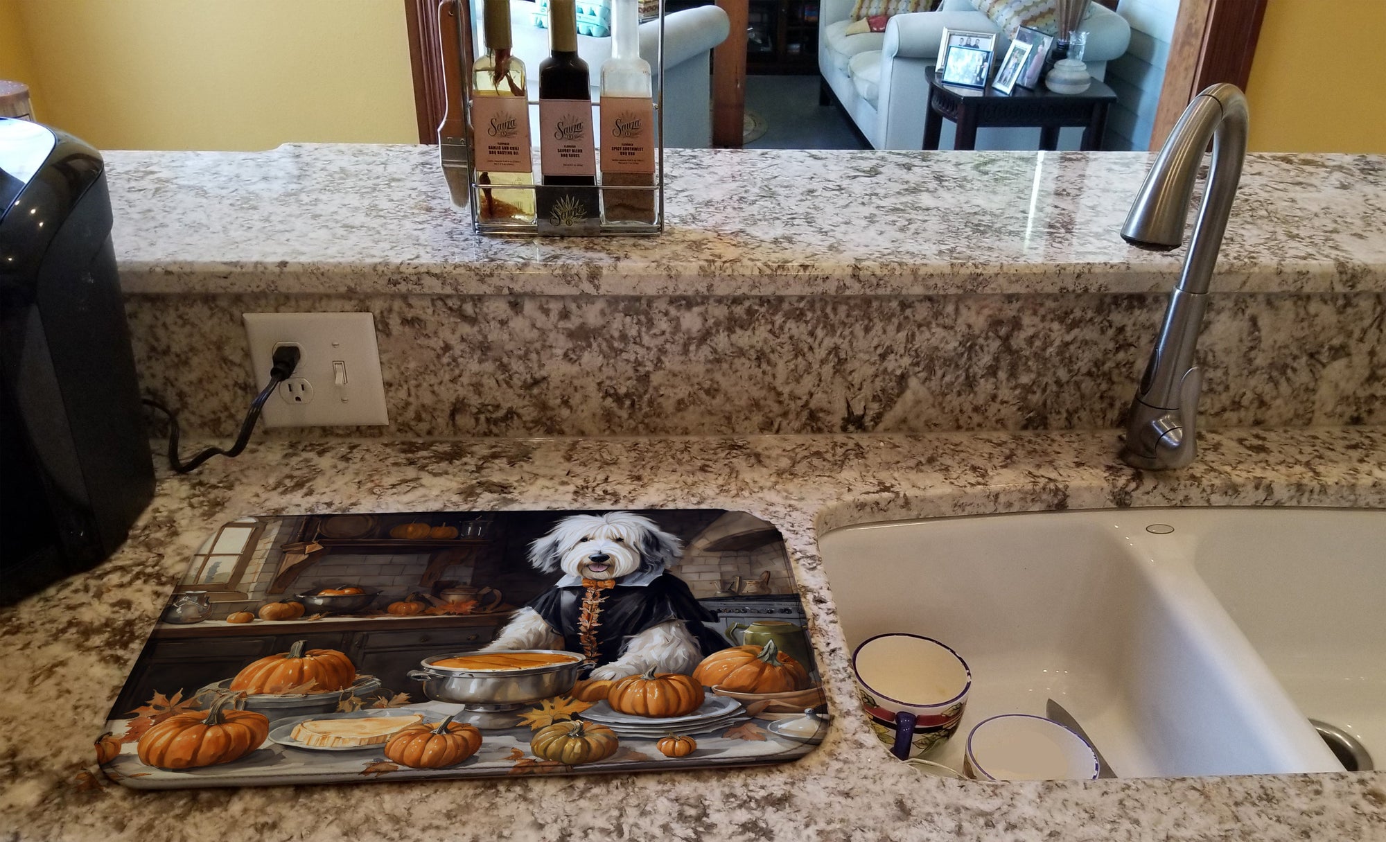 Caroline's Treasures Old English Sheepdog Fall Kitchen Pumpkins Dish Drying Mat