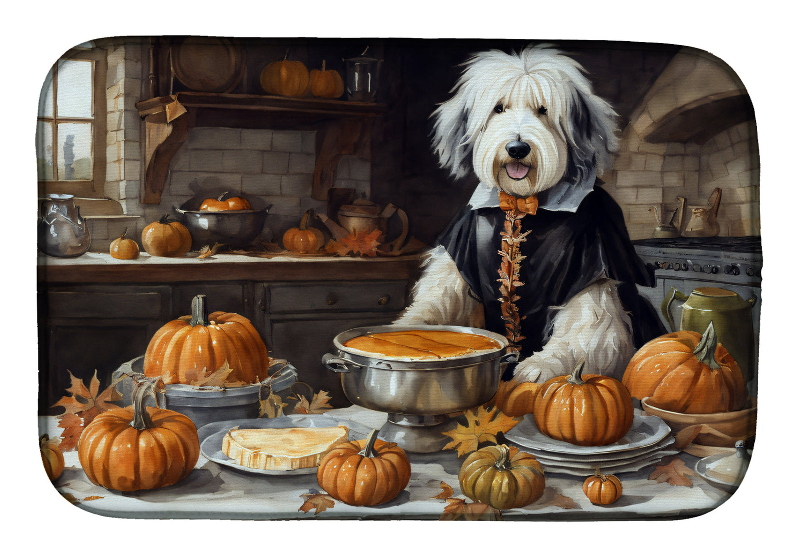 Caroline's Treasures Old English Sheepdog Fall Kitchen Pumpkins Dish Drying Mat