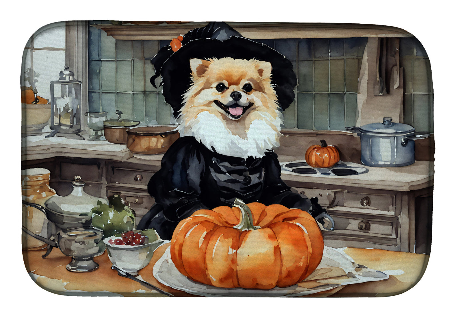 Caroline's Treasures Pomeranian Fall Kitchen Pumpkins Dish Drying Mat