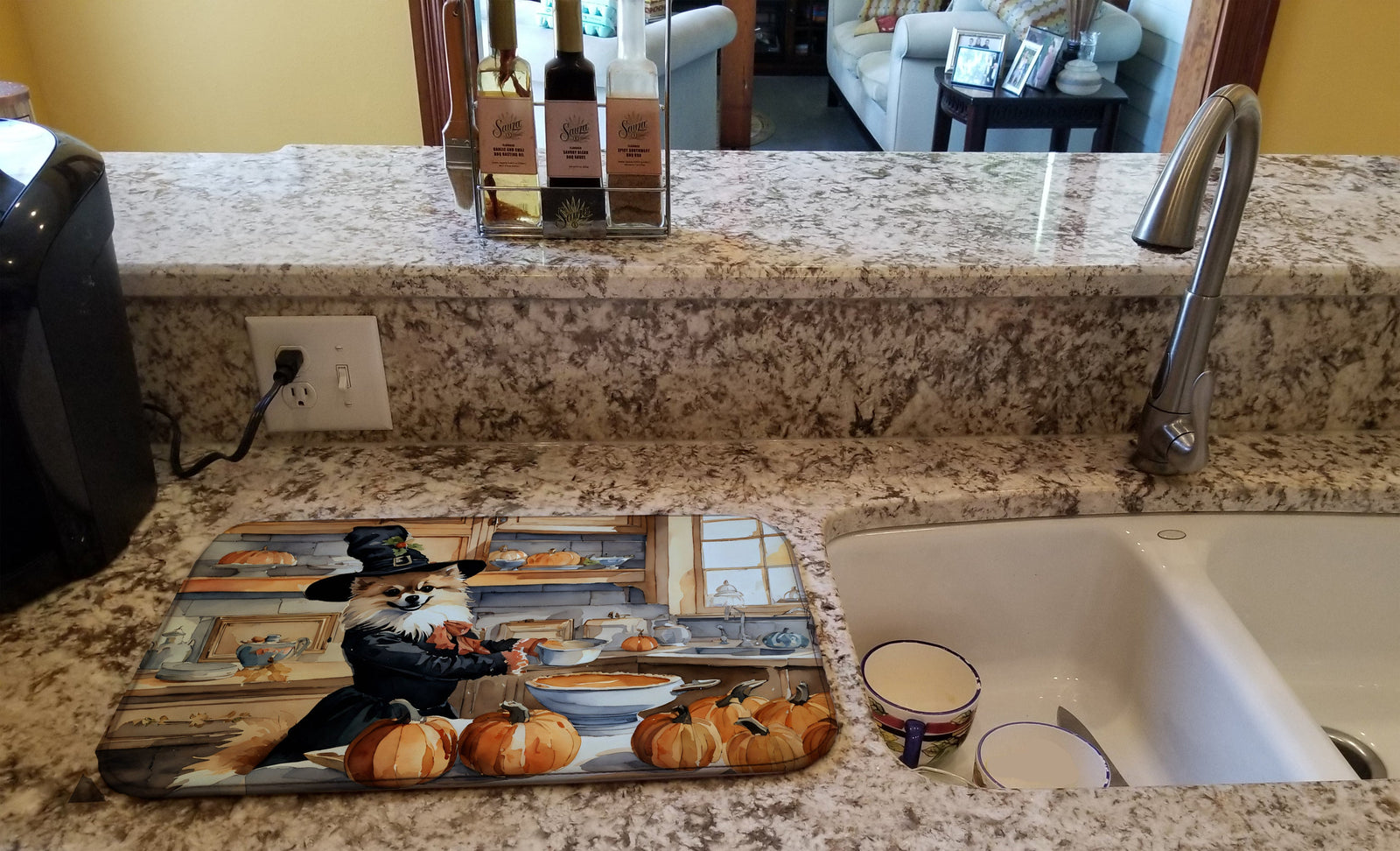 Caroline's Treasures Pomeranian Fall Kitchen Pumpkins Dish Drying Mat