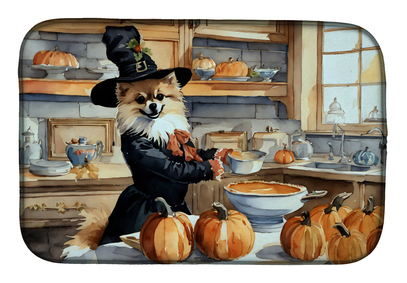 Caroline's Treasures Pomeranian Fall Kitchen Pumpkins Dish Drying Mat