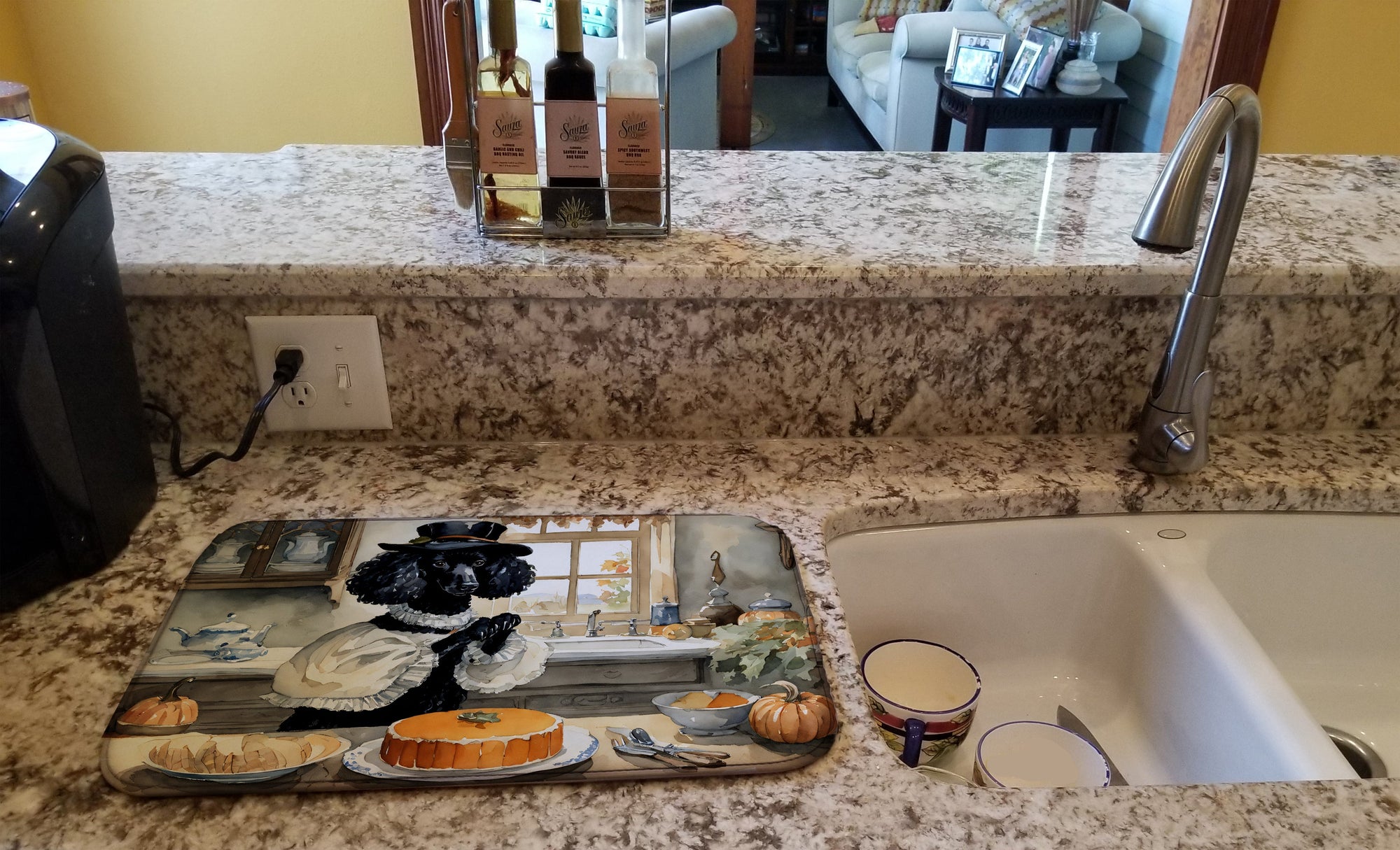 Caroline's Treasures Poodle Fall Kitchen Pumpkins Dish Drying Mat