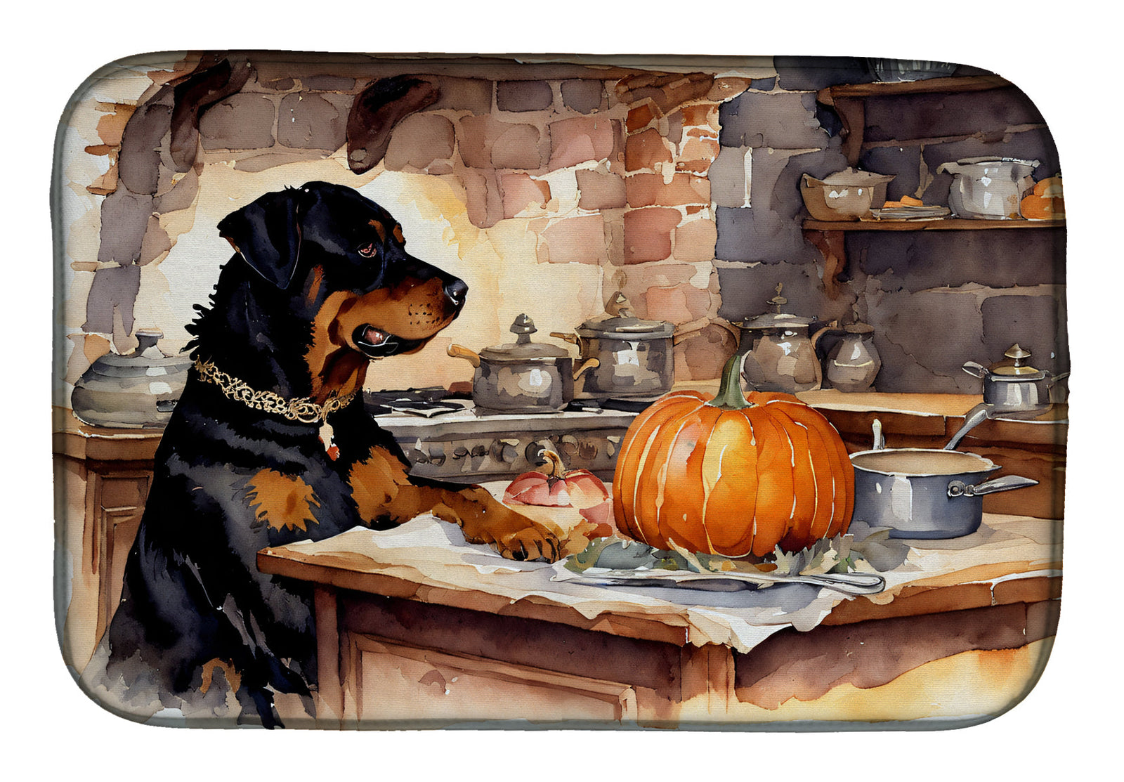 Caroline's Treasures Rottweiler Fall Kitchen Pumpkins Dish Drying Mat