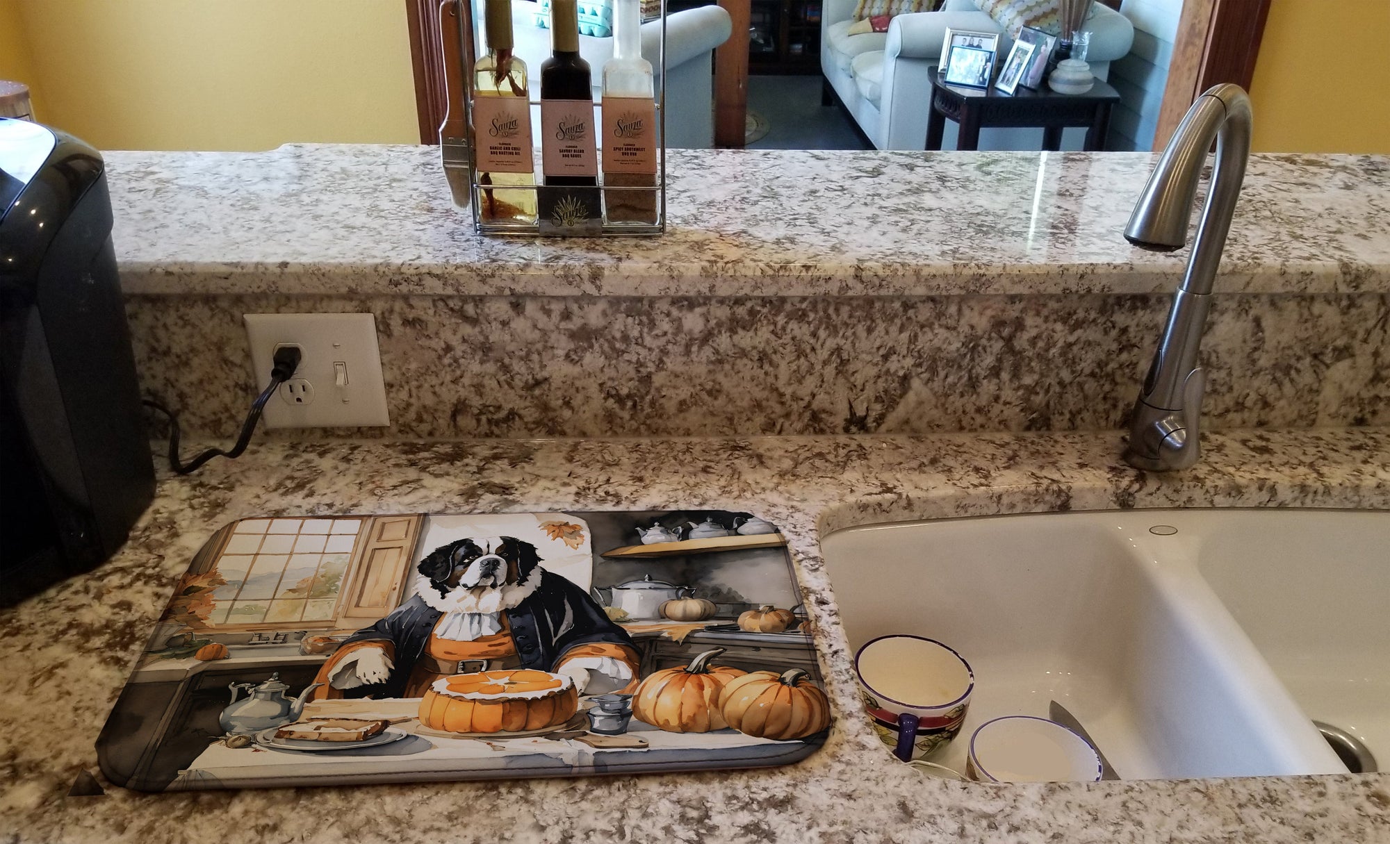 Caroline's Treasures Saint Bernard Fall Kitchen Pumpkins Dish Drying Mat