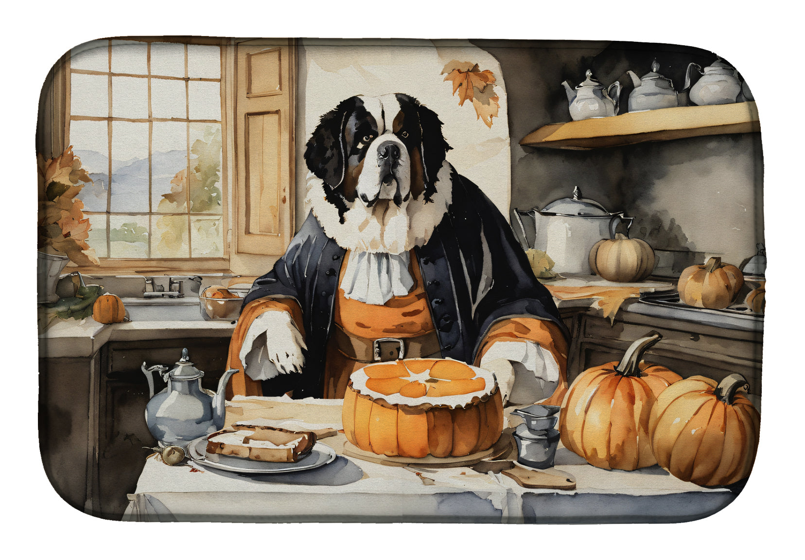Caroline's Treasures Saint Bernard Fall Kitchen Pumpkins Dish Drying Mat