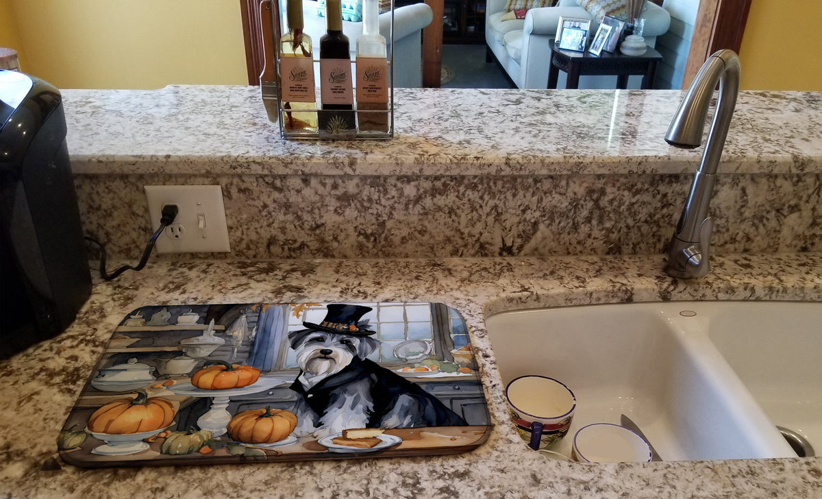 Caroline's Treasures Schnauzer Fall Kitchen Pumpkins Dish Drying Mat